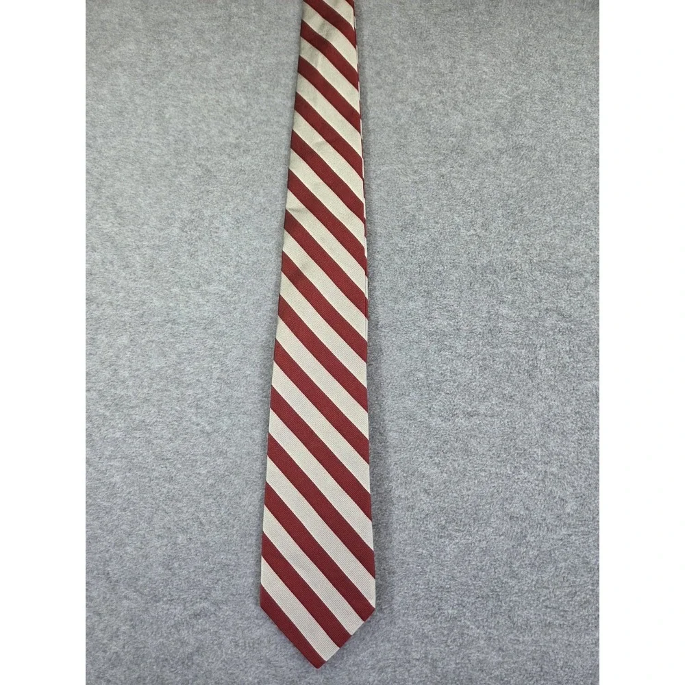 R. Hanauer Silk Repp Tie Made in USA Handmade Silk Classic Red and Cream Stripe